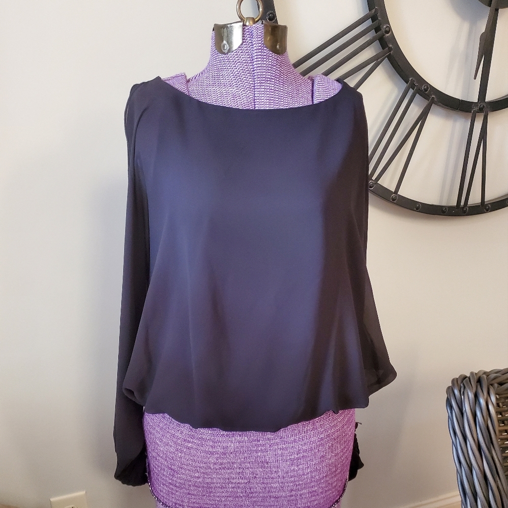 Jessica Simpson Black Small Anastasia Slit Sleeve Batwing Dolman Top Blouse